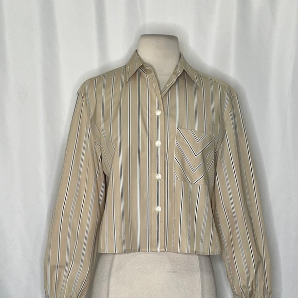 RAG & BONE Maxine Cropped Shirt Top Khaki Multi Stripe Buttondown X-Small - Picture 4 of 14